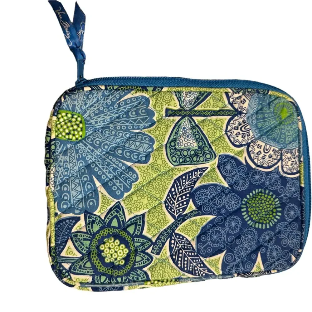 Vera Bradley Mini Tablet Zipped Carrying Case in Blue and Green Print 6.5 x 8.5